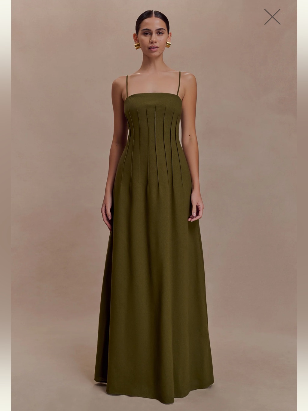 Meshki Sofie Pintuck Linen Maxi Dress In Khaki